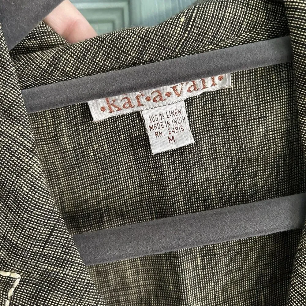 Karavan Womens Olive Green Woven Linen Blazer Blouse‎ Medium Button Front - Picture 2 of 9